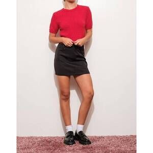 NEW PRETTY GARBAGE heidi boucle knit short sleeve sweater top in cherry